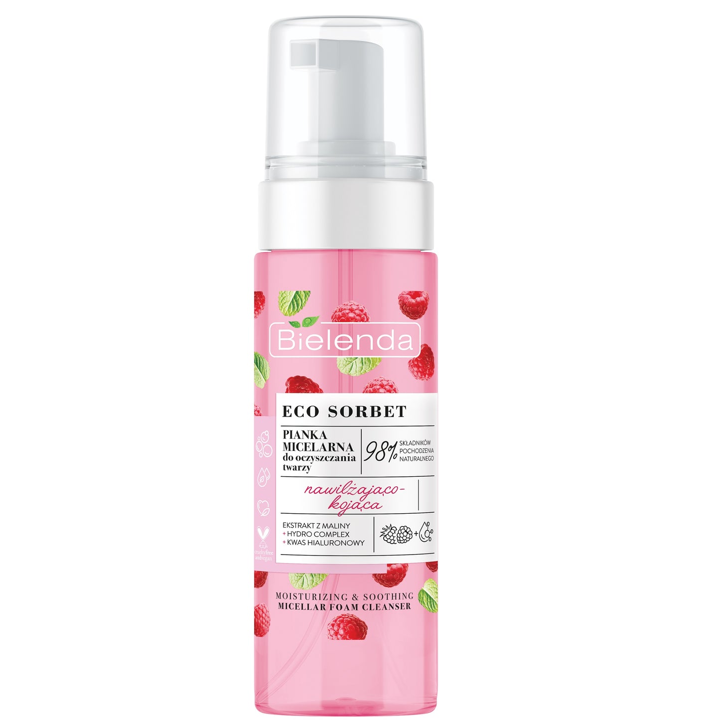 Bielenda Eco Sorbet Raspberry Moisturising Soothing Micellar Cleansing Foam 150ml