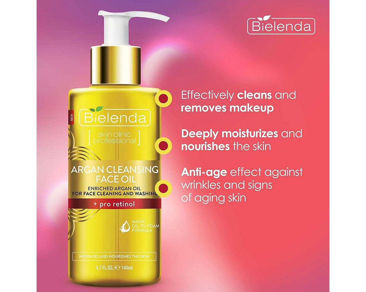 Bielenda Agran Cleansing Face Oil with Pro-Retinol 140ml