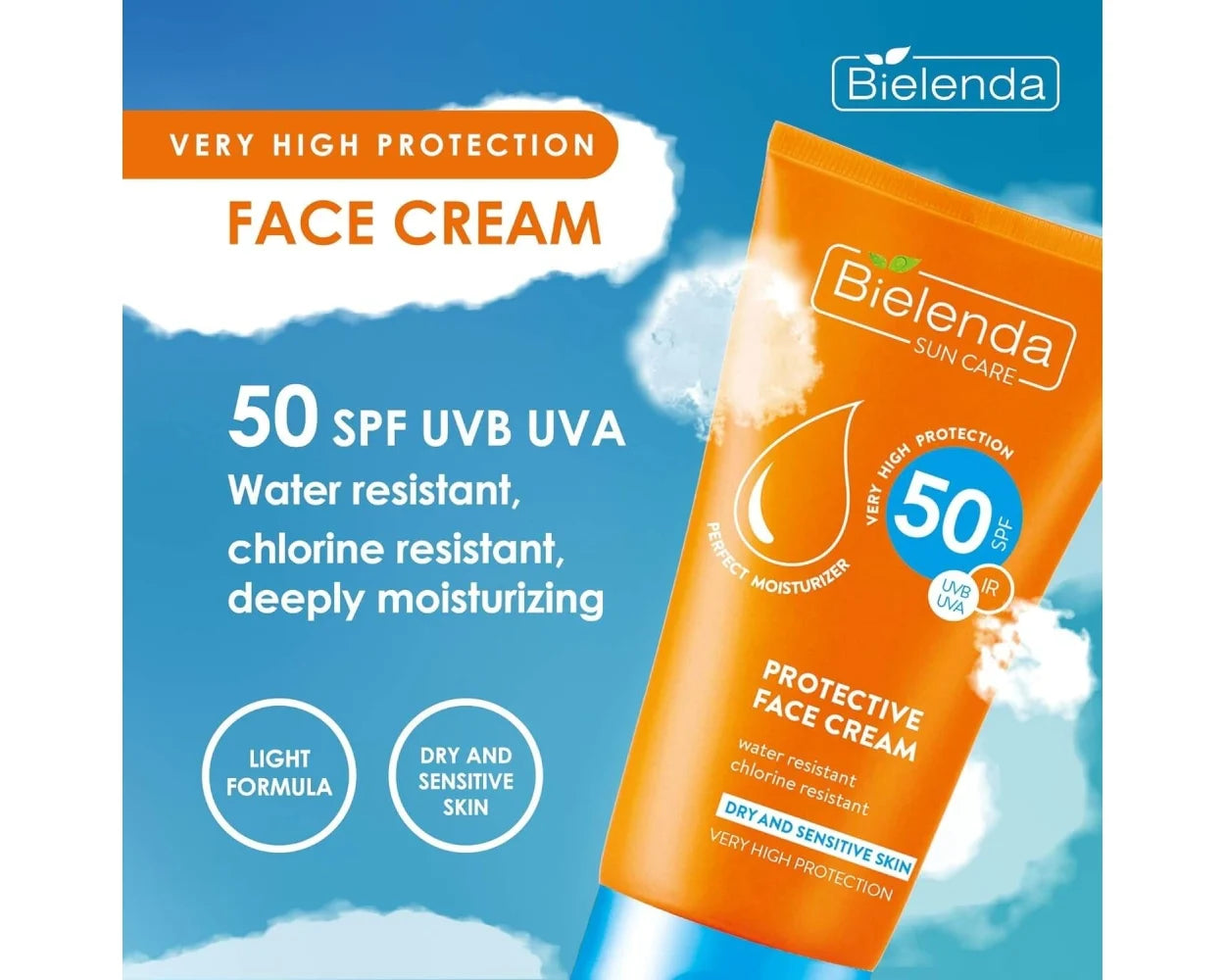 Bielenda Sun Care Protective Face Cream For Dry & Sensitive Skin SPF 50 50ml