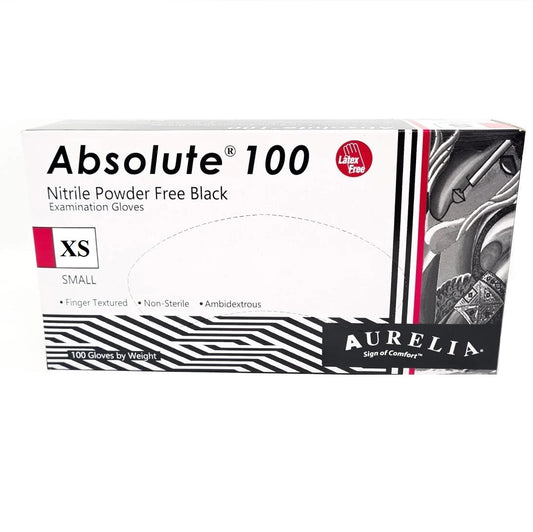 Aurelia Absolute Black Nitrile Gloves Powder Free Size XS 100pcs