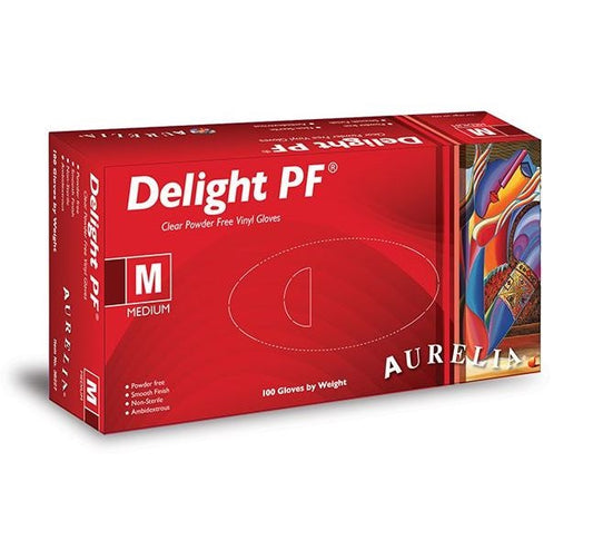 Aurelia Delight PF Clear Powder Free Vinyl Examination Gloves Size M 100pcs