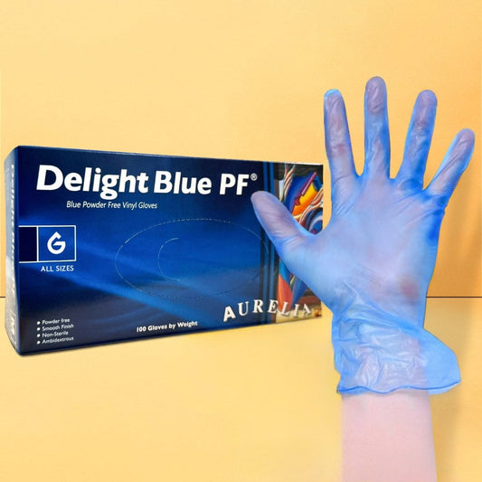 Aurelia Delight PF Blue Powder Free Vinyl Examination Gloves Size L 100pcs