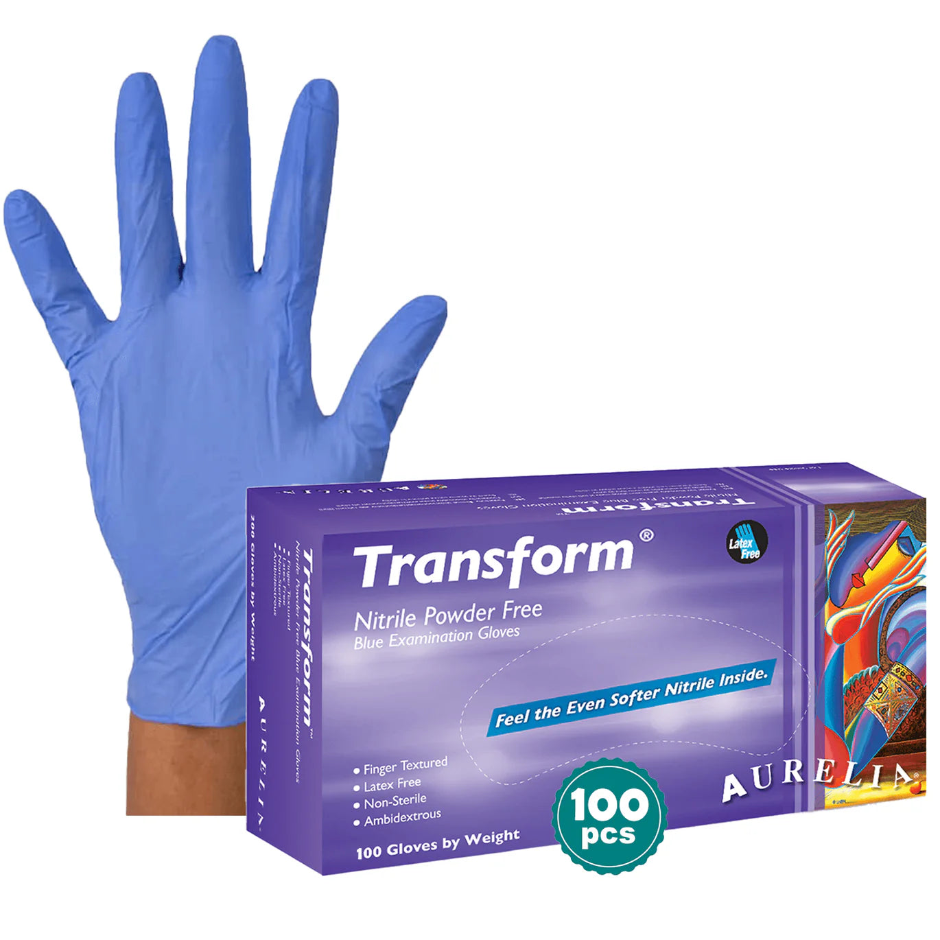 Aurelia Transform Ice Blue Nitrile Examination Gloves Powder Latex Free Size S 100pcs