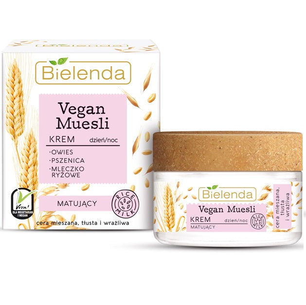 Bielenda Vegan Muesli Matting Face Cream Oat, Wheat, Rice Milk for Combination Oily Skin Day/Night 50ml