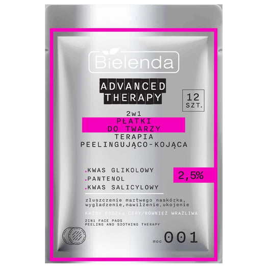 Bielenda Advanced Therapy 2in1 Face Pads Peeling and Soothing Therapy with 2.5% Glycolic Salicylic Acid & Panthenol 12pcs