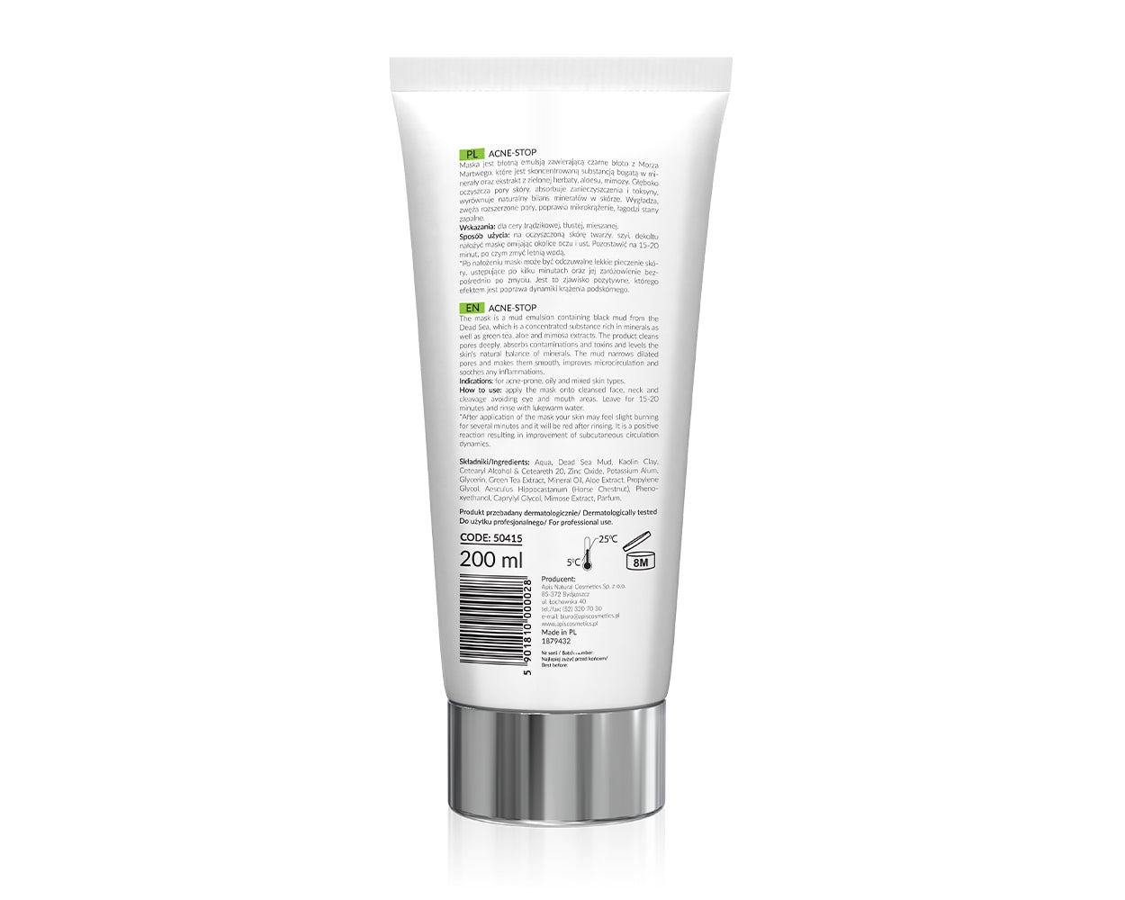 Apis Professional Acne Stop Cleansing Mask with Green Tea and Dead Sea Black Mud 200ml