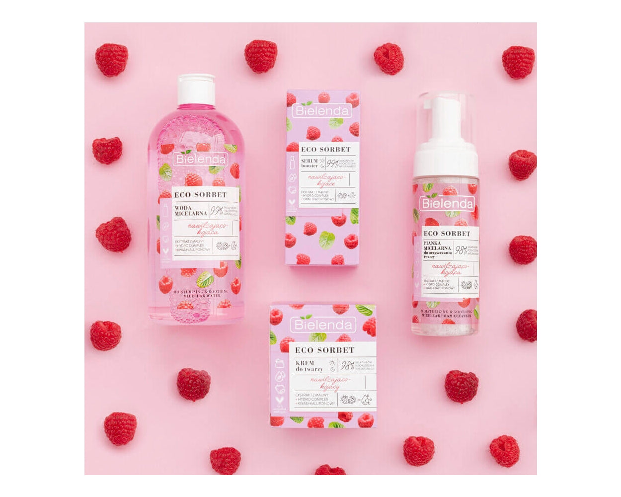 Bielenda Eco Sorbet Raspberry Moisturising Soothing Micellar Water 500ml