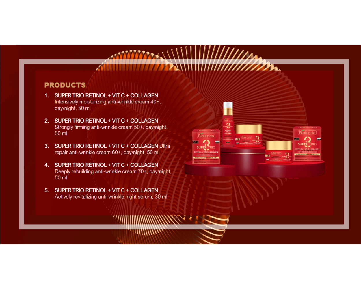 Bielenda Super Trio Retinol + Vit C + Collagen Deeply Rebuilding Anti-Wrinkle 70+ Cream 50ml