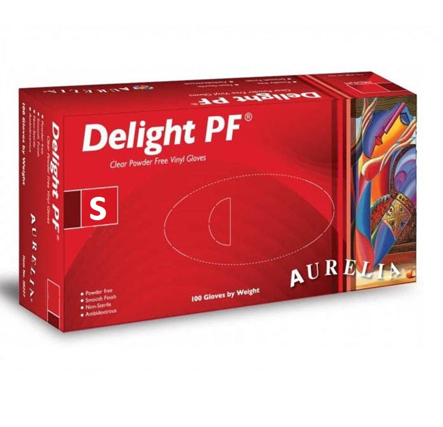 Aurelia Delight PF Clear Powder Free Vinyl Examination Gloves Size S 100pcs