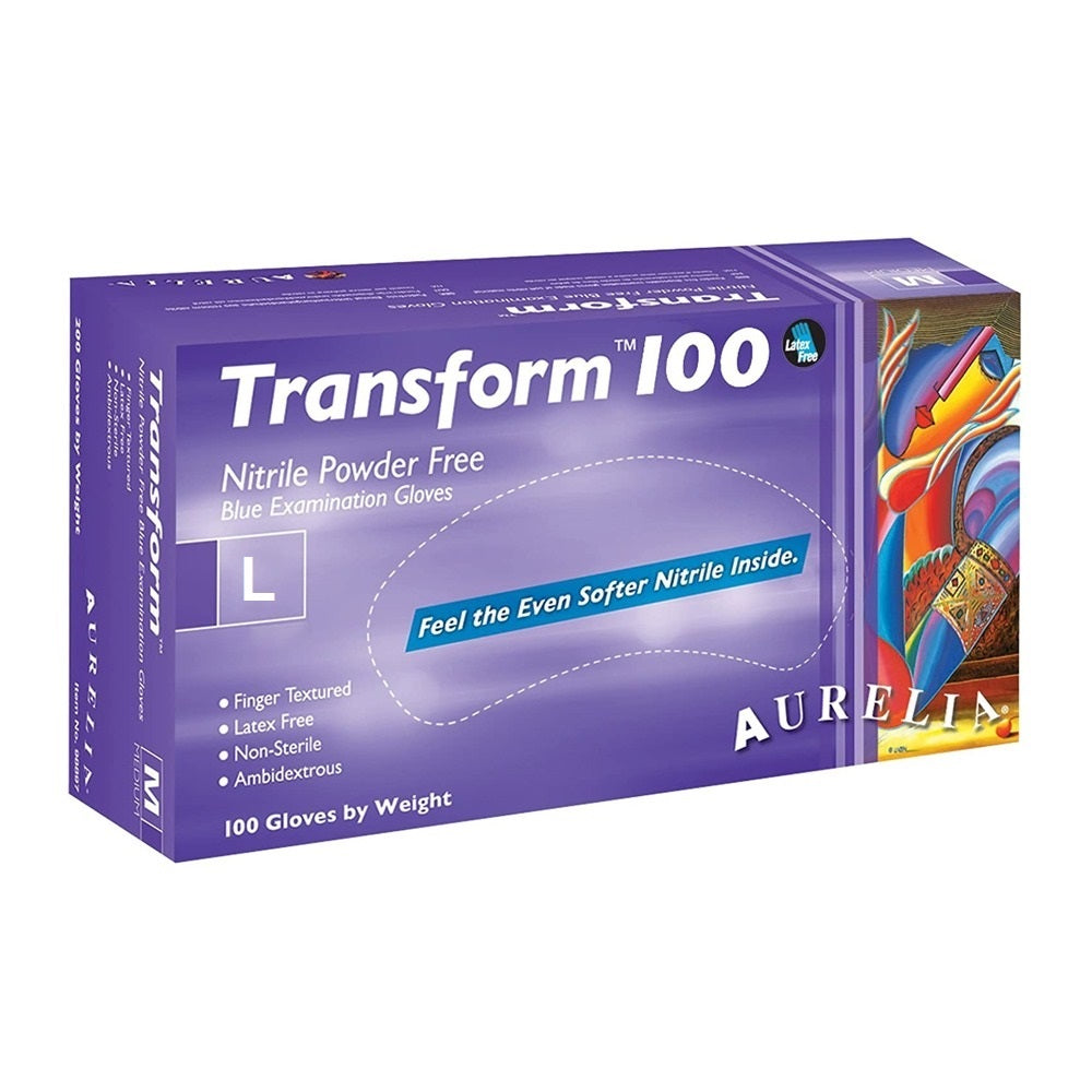 Aurelia Transform Ice Blue Nitrile Examination Gloves Powder Latex Free Size L 100pcs